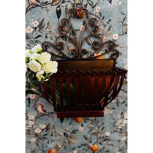 Vintage Metal Wall Pocket Planter Scroll French Country Cottage Decor